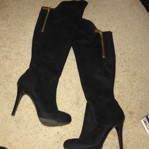 Suede knee high heels